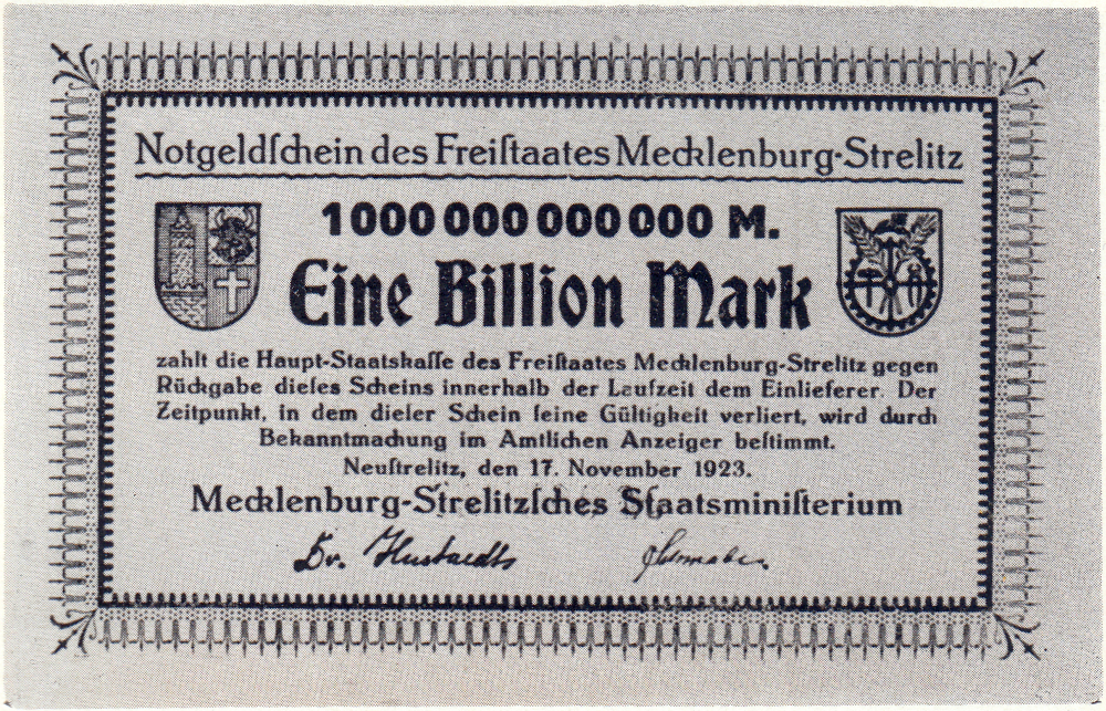 Mecklenburg-Strelitz Notgeld 1 Billion Mark